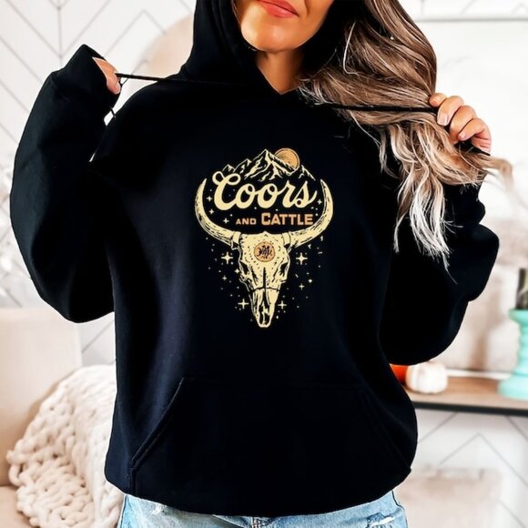 Tops - Coors And Cattle Hoodie, Wild West Gift, Rodeo 90s Cowboy Hoodie, Vintage